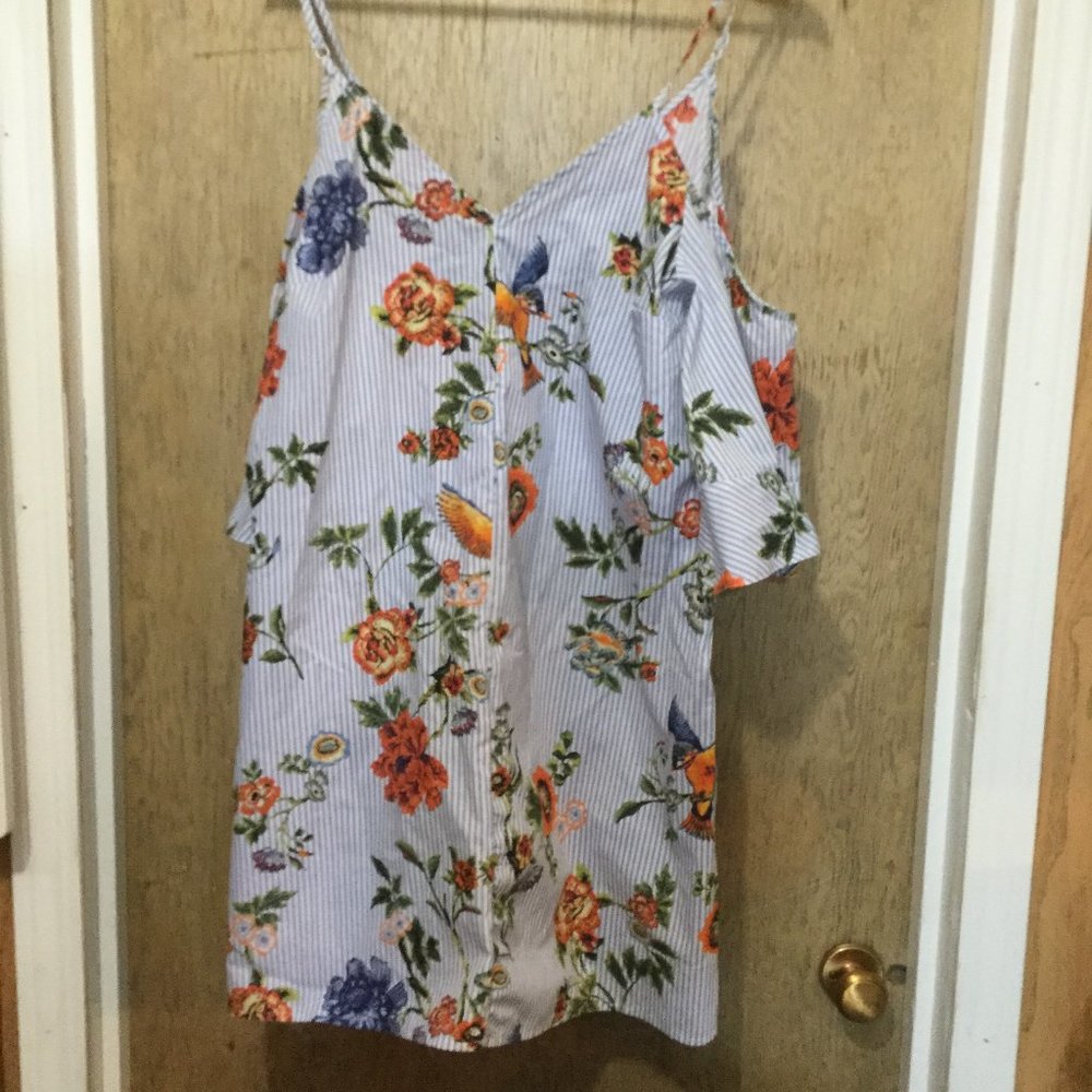 Ripe pinstripe floral mini dress size large, lightweight great for summer